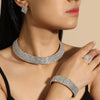 Bridal Jewelry Rhinestone Chain Necklace Bracelet Ring Earrings Set