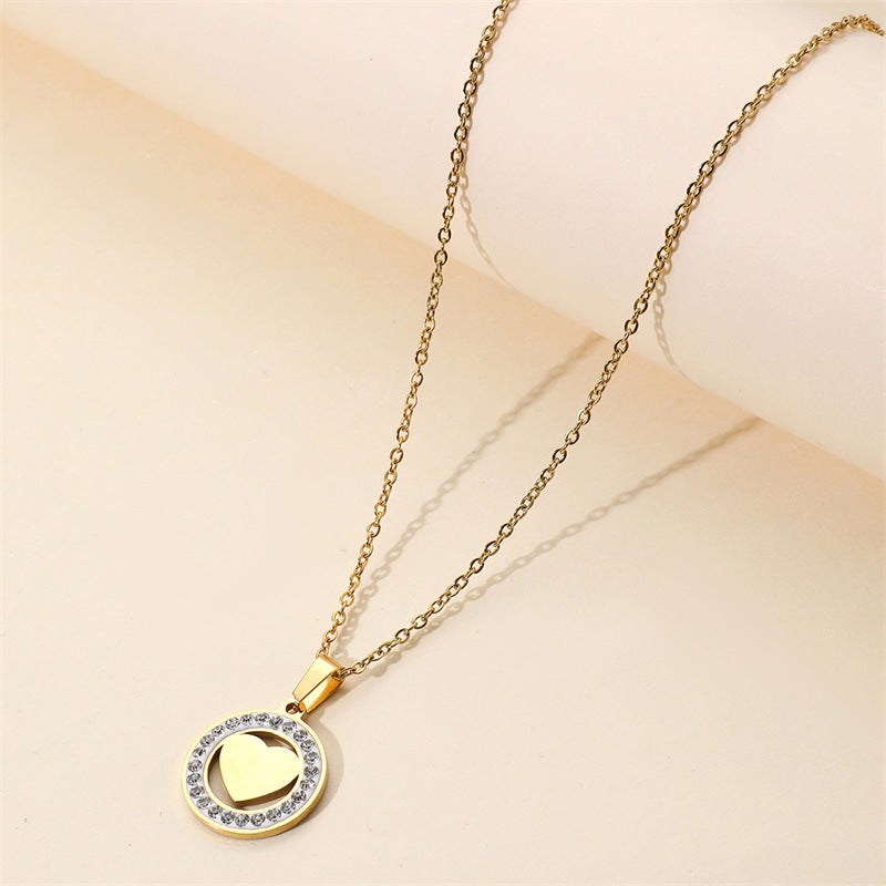 Ig Style Simple Style Love Heart Shape Lock Stainless Steel Plating Inlay Zircon Pendant Necklace