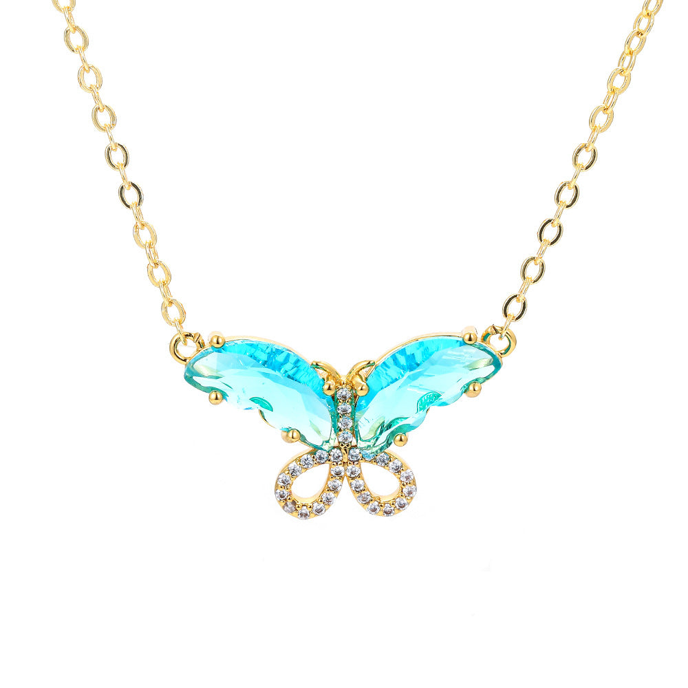 Fashion New Color Zircon Multicolor Butterfly Copper Clavicle Chain Wholesale