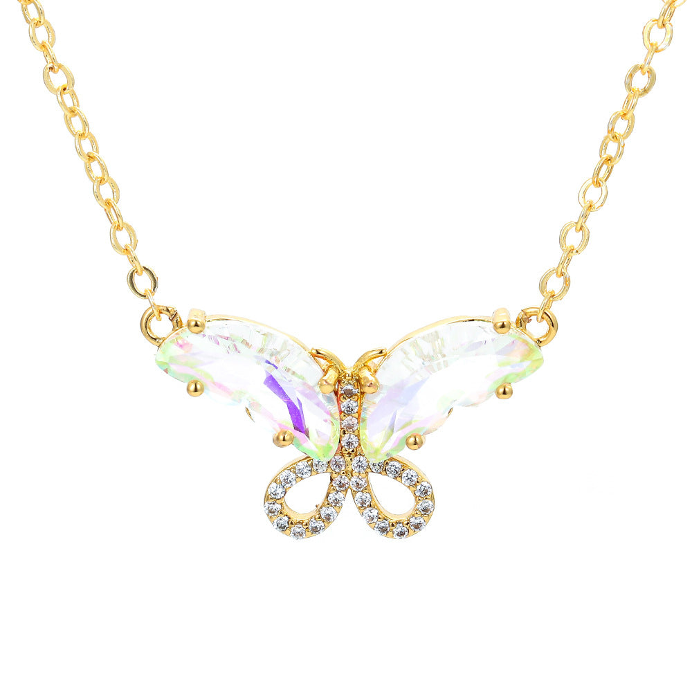 Fashion New Color Zircon Multicolor Butterfly Copper Clavicle Chain Wholesale