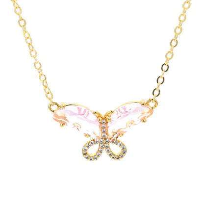 Fashion New Color Zircon Multicolor Butterfly Copper Clavicle Chain Wholesale