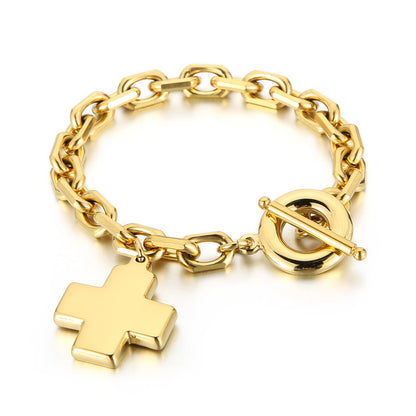 Fashion Stainless Steel 18k Gold Cross Pendant Ot Buckle Jewelry Set