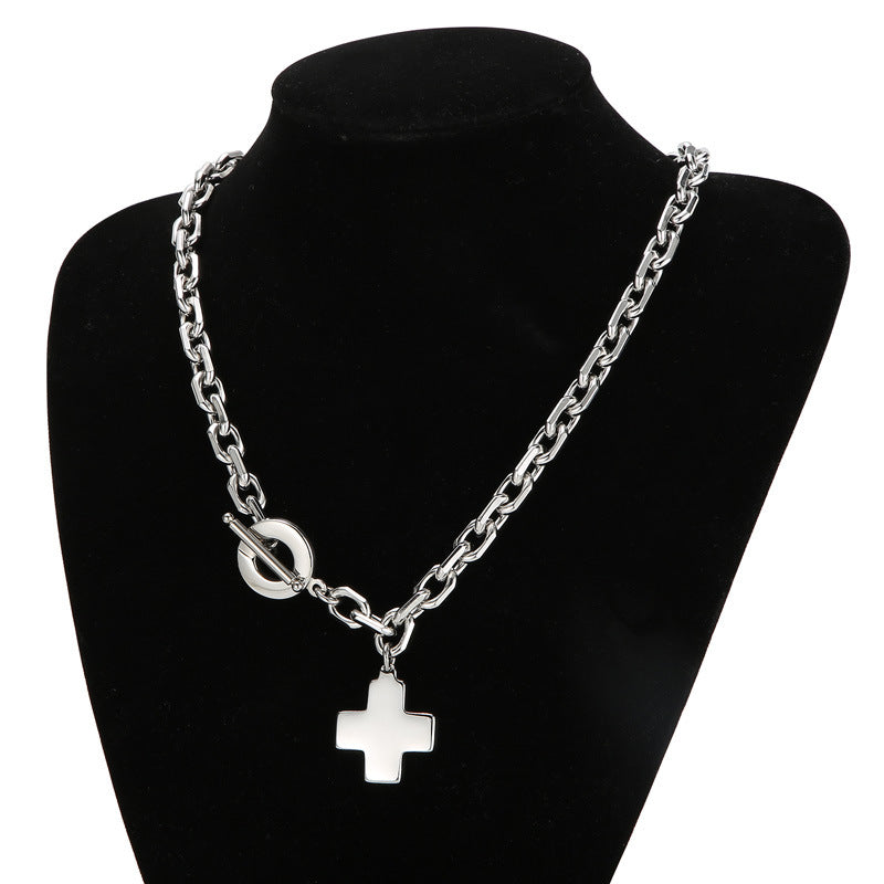 Fashion Stainless Steel 18k Gold Cross Pendant Ot Buckle Jewelry Set