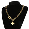 Fashion Stainless Steel 18k Gold Cross Pendant Ot Buckle Jewelry Set