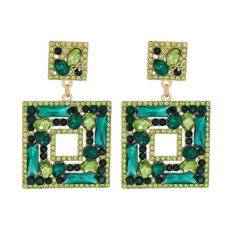 New Geometric Color Diamond Square Hollow Pendant Earrings