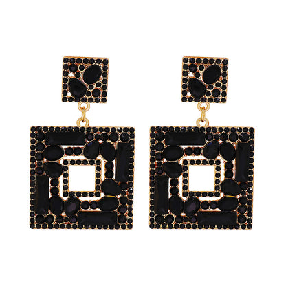 New Geometric Color Diamond Square Hollow Pendant Earrings