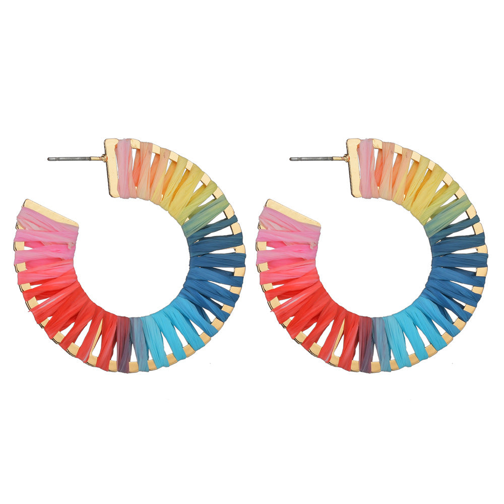 New Alloy Raffia C-shaped Colorful Earrings