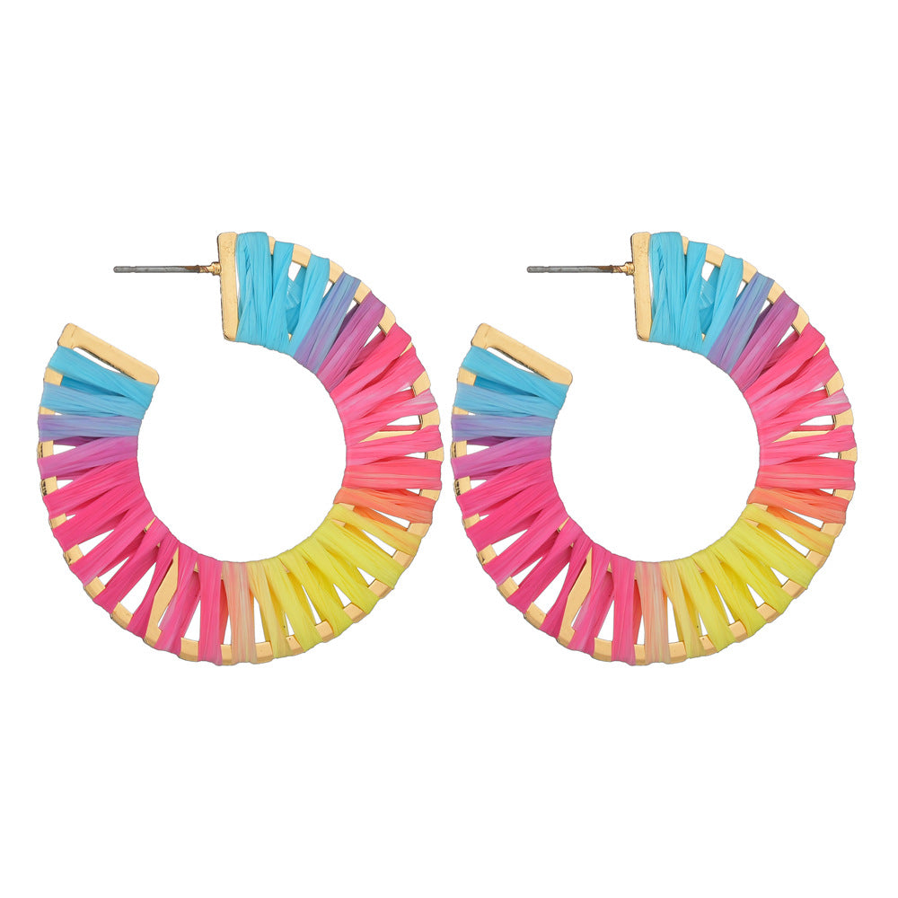 New Alloy Raffia C-shaped Colorful Earrings