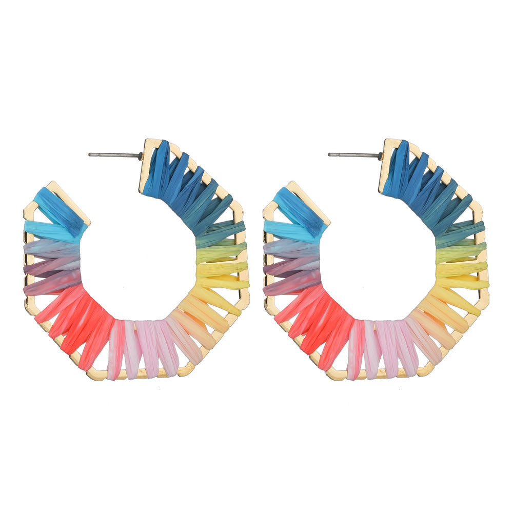 New Alloy Raffia C-shaped Colorful Earrings