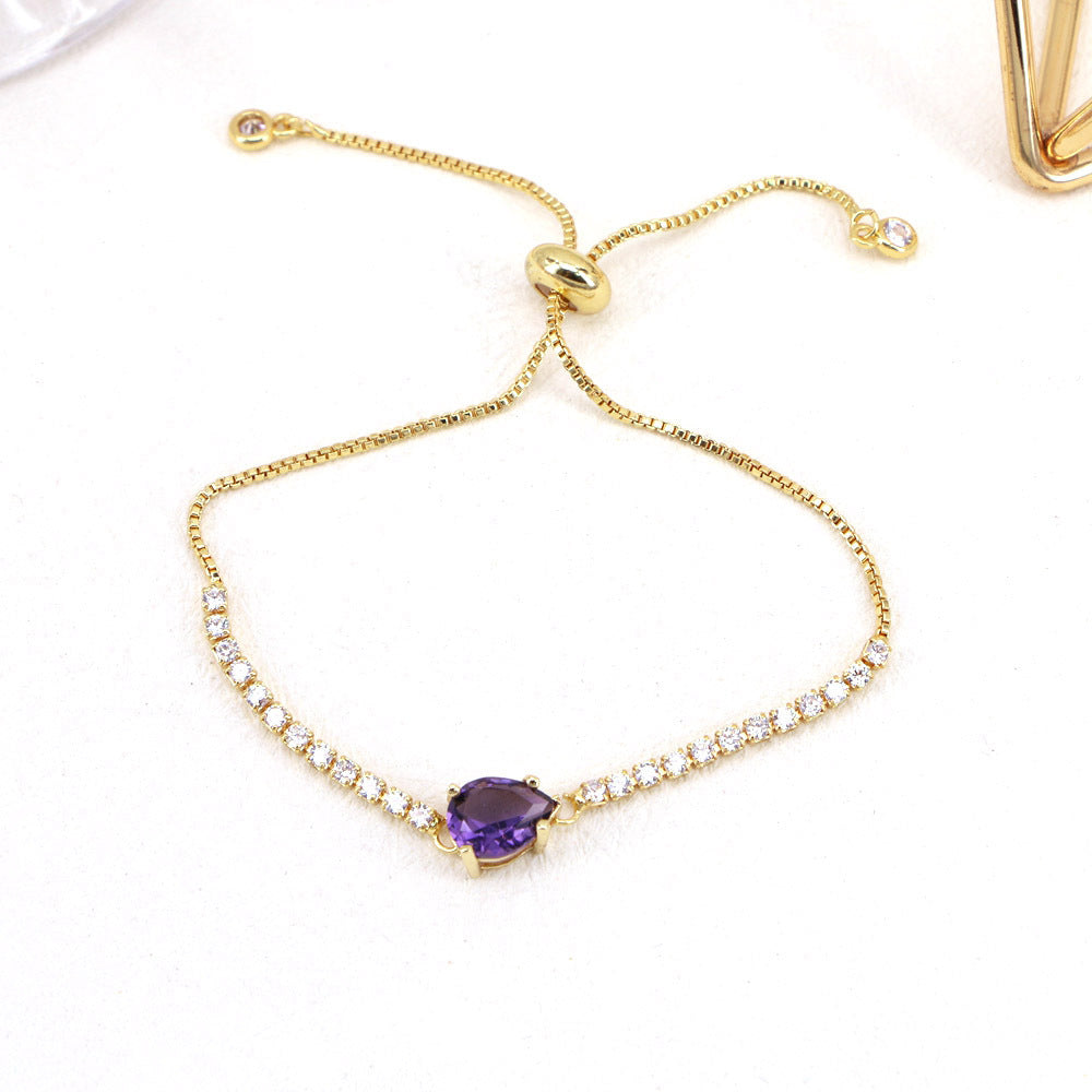 New Simple Copper 18k Gold-plated Color Zirconium Droplet Bracelet