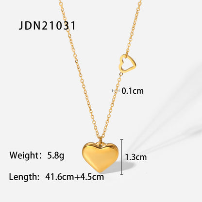 Fashion 18k Gold Plated Stainless Steel Double Heart Pendant Necklace