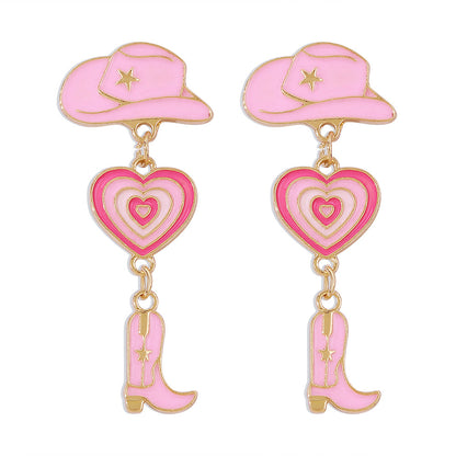 Fashion Alloy Modern Hat Heart-Shaped Cowboy Boots Drip Oil Multi-Layer Earrings