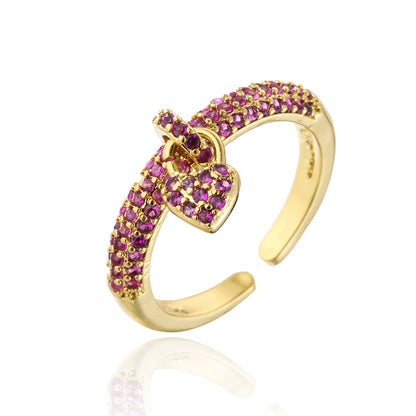 Fashion 18k Gold Micro-inlaid Zircon Heart Open Women's Ring