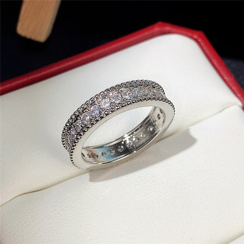 Fashion New Full Circle Full Inlaid Zircon Platinum Plated Copper Ring