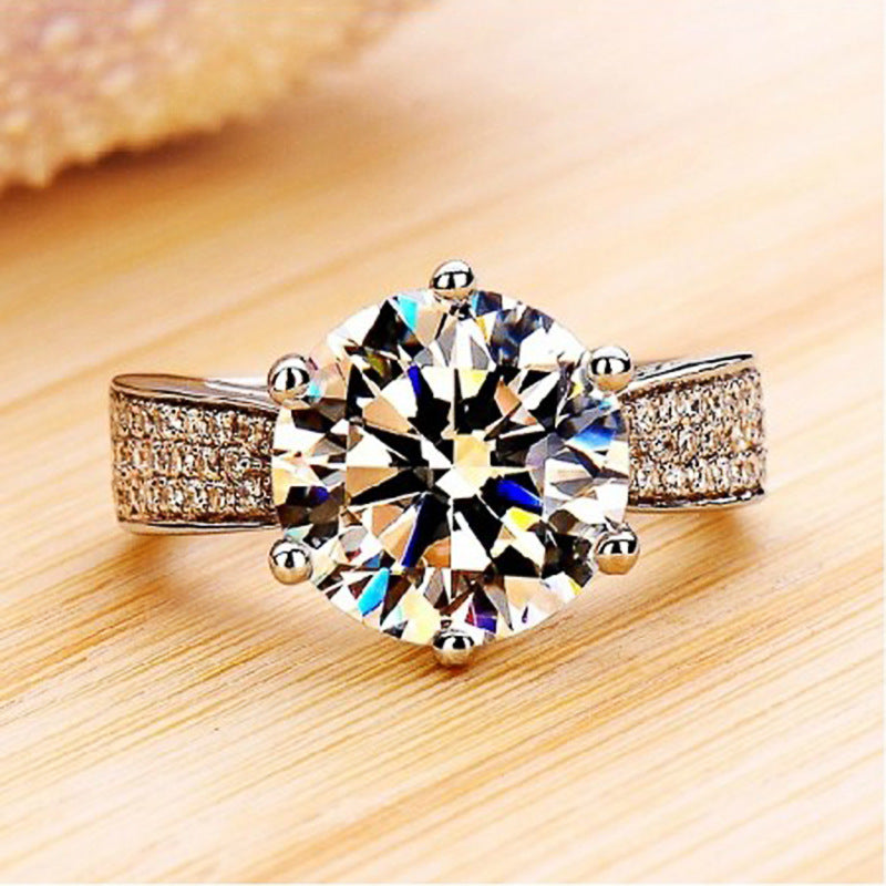 Fashion Classic Six-prong Ring Copper Plated Platinum Zircon Ring