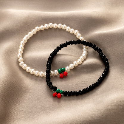 Ethnic Style Pearl Color Beaded Cherry Couple Bracelet Set