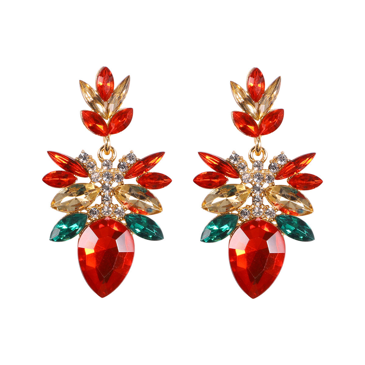 Fashion Alloy Diamond Female Drop-shaped Flower Gemstone Earrings