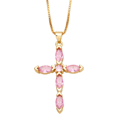 Fashion Cross Copper 18k Gold Plated Necklace In Bulk