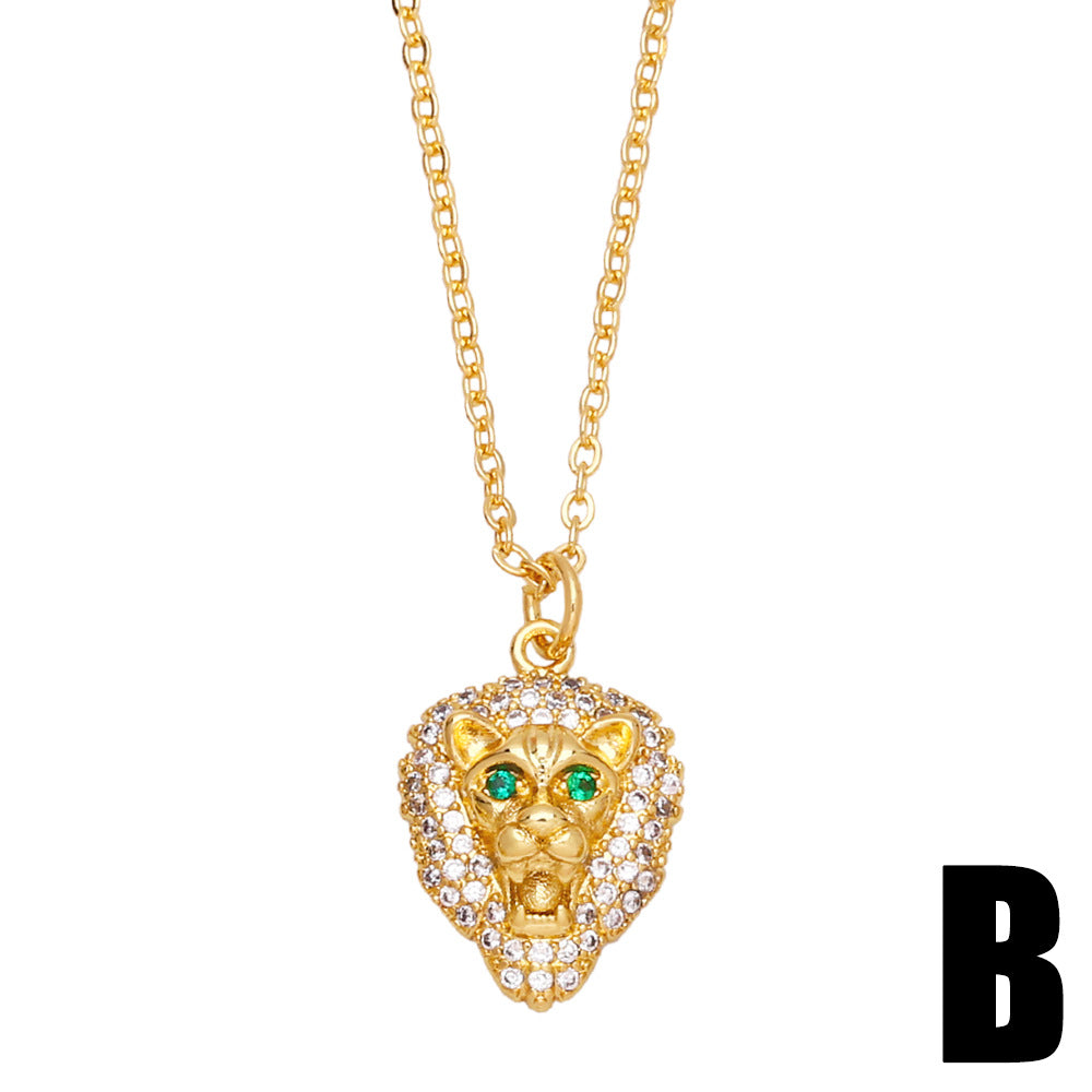 New Hip-hop Copper Inlaid Zircon Leopard Head Pendant Necklace