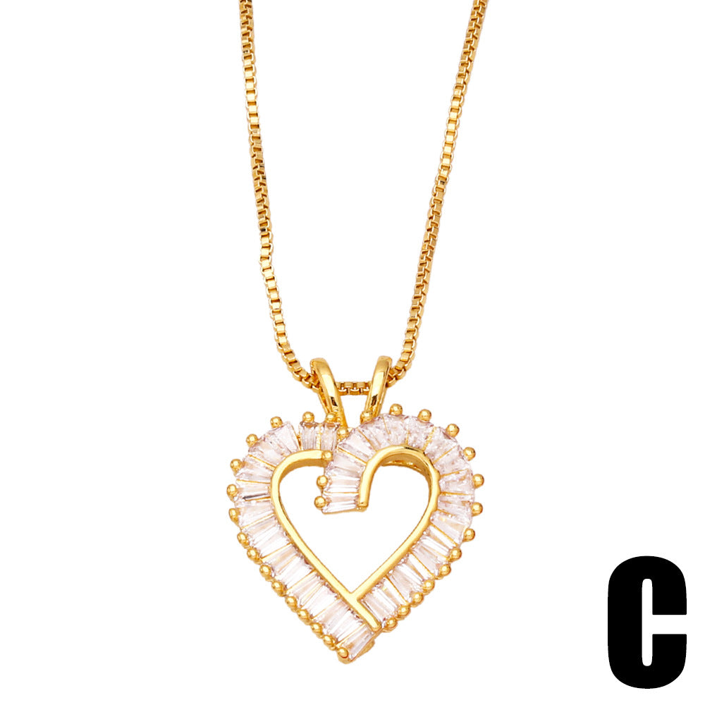 New Heart-shaped Copper Gold-plated Inlaid Zircon Necklace