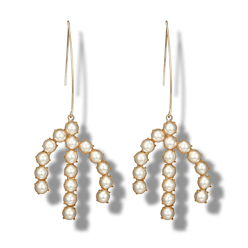 Fashion Pearl Five-pointed Star Branch Snowflake Tassel Earrings