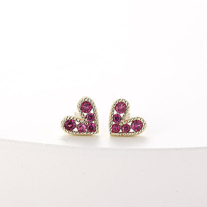 Fashion New Simple Female Heart-shaped Small Copper Earrings