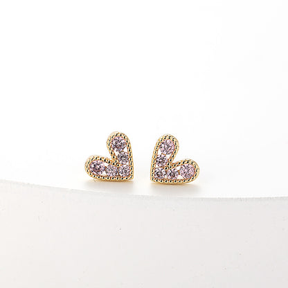 Fashion New Simple Female Heart-shaped Small Copper Earrings