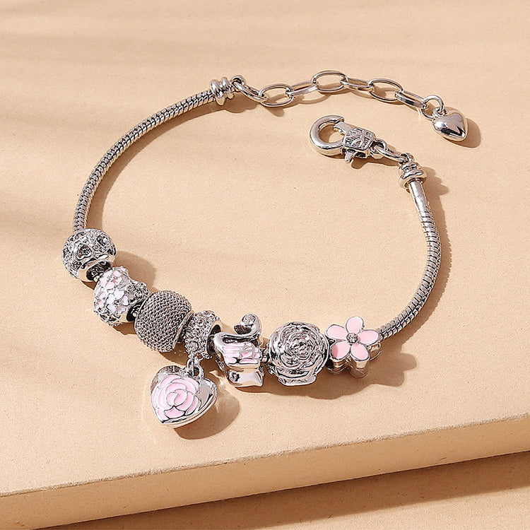 European And American Ins Fashion Popular Oil Peach Heart Flower Bracelet