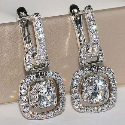 Fashion Ladies Shining Zircon Earrings Copper White Gold Plated Wholesale