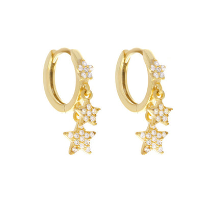 Copper Micro Inlaid Zircon Star Ear Clip Women's Fashion Earrings