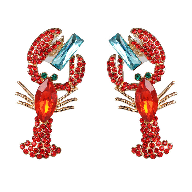 Fashion Lobster Diamond Alloy Acrylic Earrings Ear Studs