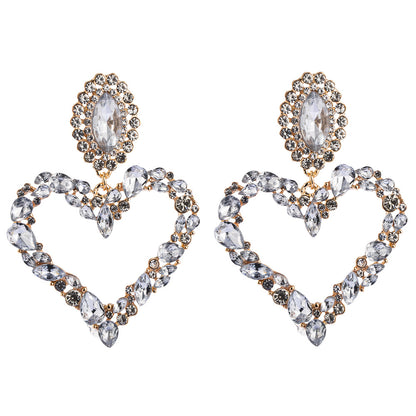 1 Pair Sweet Simple Style Heart Shape Hollow Out Inlay Alloy Rhinestones Drop Earrings