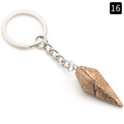 Natural Crystal Agate Stone Hexagonal Cone Key Chain Wholesale Nihaojewelry