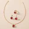 Bridal Suit Dress Accessories Claw Diamond Ruby Necklace Earrings Ring Set