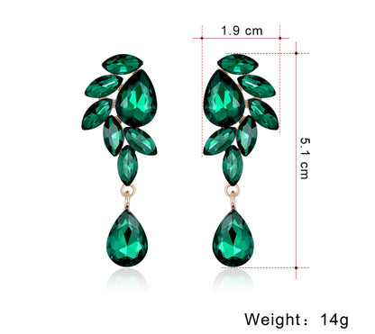 Fashion Water Drop Long Crystal Glass Full Diamond Earrings Alloy