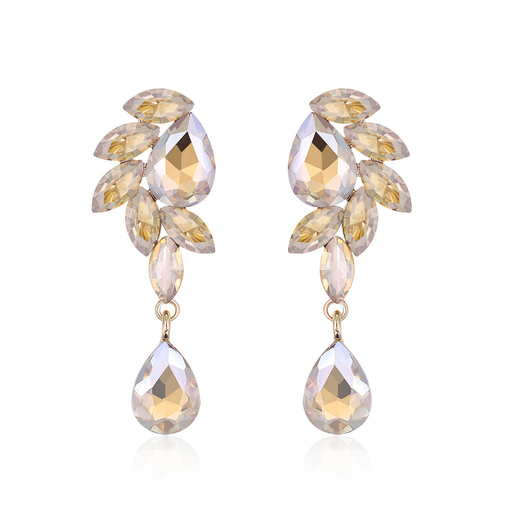 Fashion Water Drop Long Crystal Glass Full Diamond Earrings Alloy