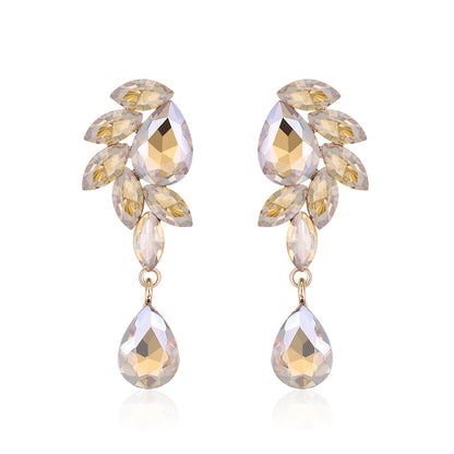 Fashion Water Drop Long Crystal Glass Full Diamond Earrings Alloy