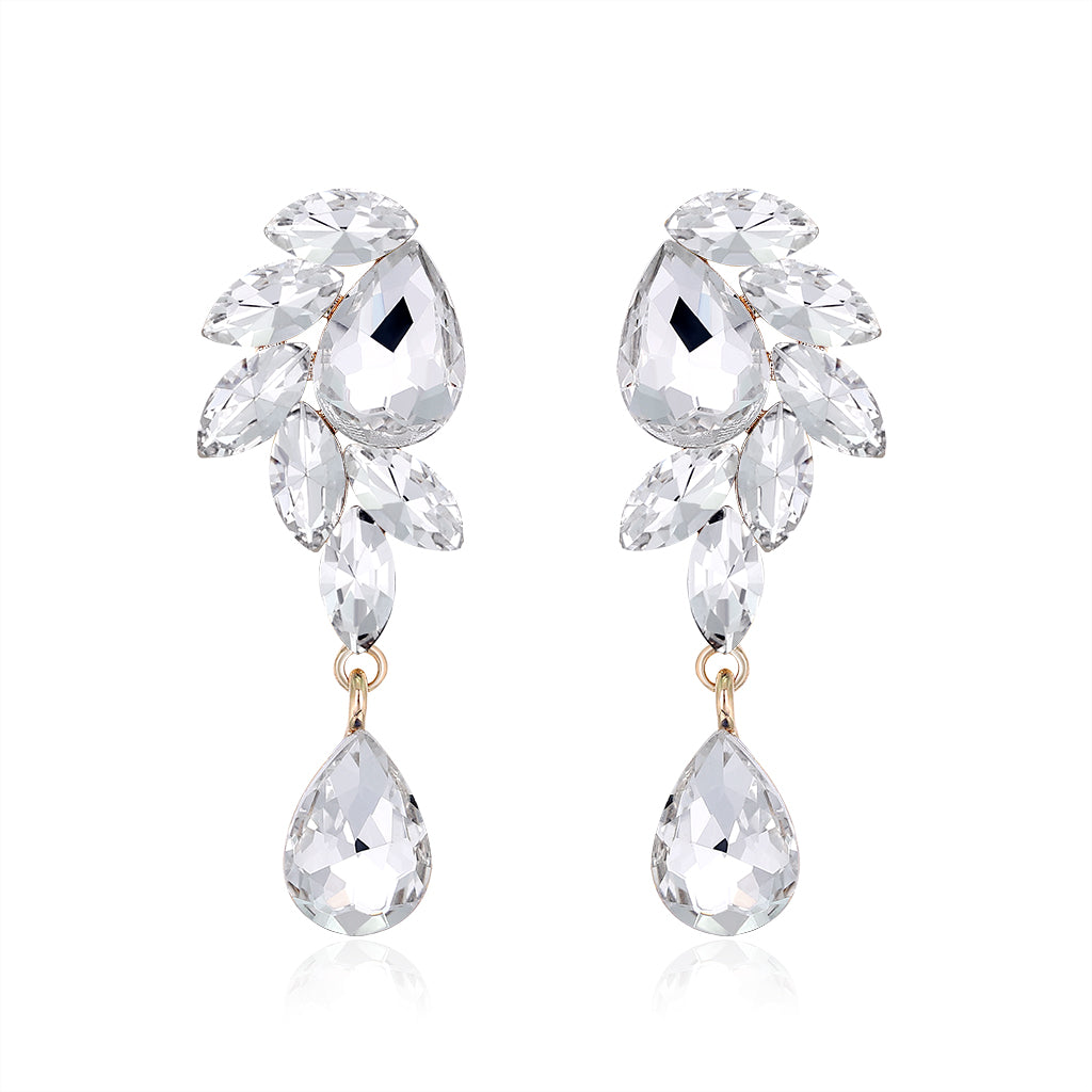 Fashion Water Drop Long Crystal Glass Full Diamond Earrings Alloy