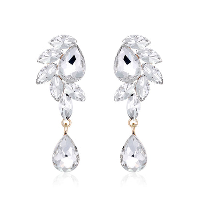 Fashion Water Drop Long Crystal Glass Full Diamond Earrings Alloy