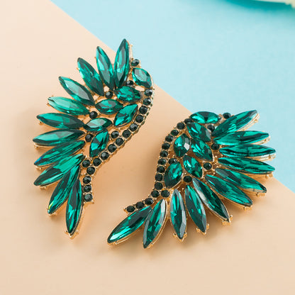 Exaggerated Fan-shaped Bohemian Wings Colorful Rhinestone Earrings