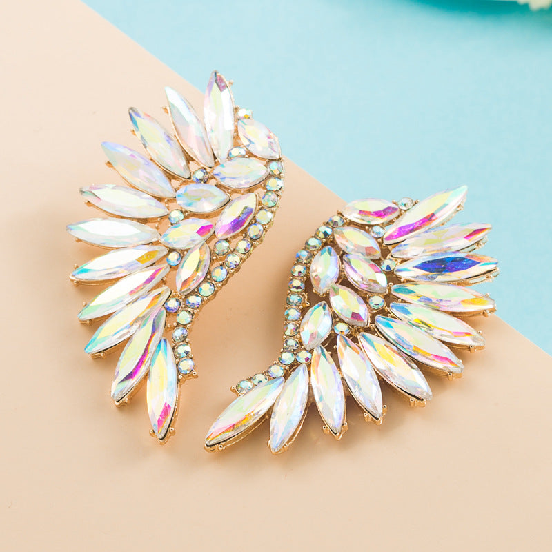 Exaggerated Fan-shaped Bohemian Wings Colorful Rhinestone Earrings