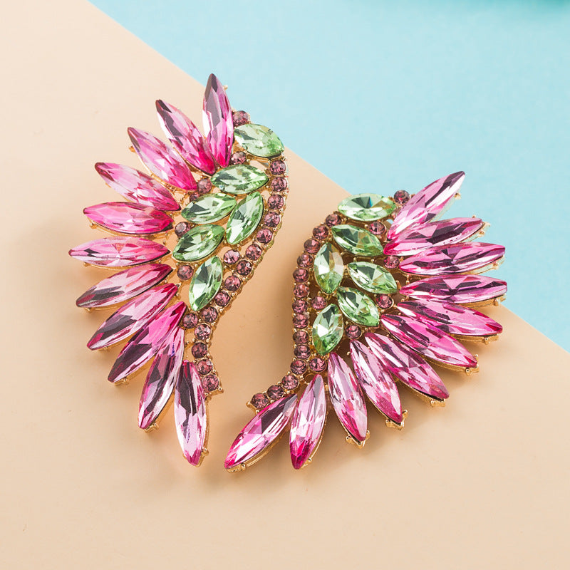 Exaggerated Fan-shaped Bohemian Wings Colorful Rhinestone Earrings