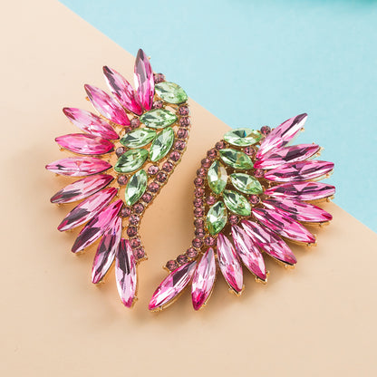 Exaggerated Fan-shaped Bohemian Wings Colorful Rhinestone Earrings