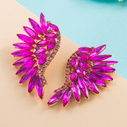 Exaggerated Fan-shaped Bohemian Wings Colorful Rhinestone Earrings