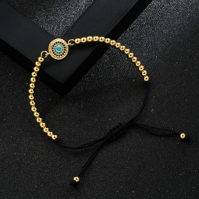 Copper Gold-plated Micro Inlaid Zircon Devil's Eye Adjustable Bracelet