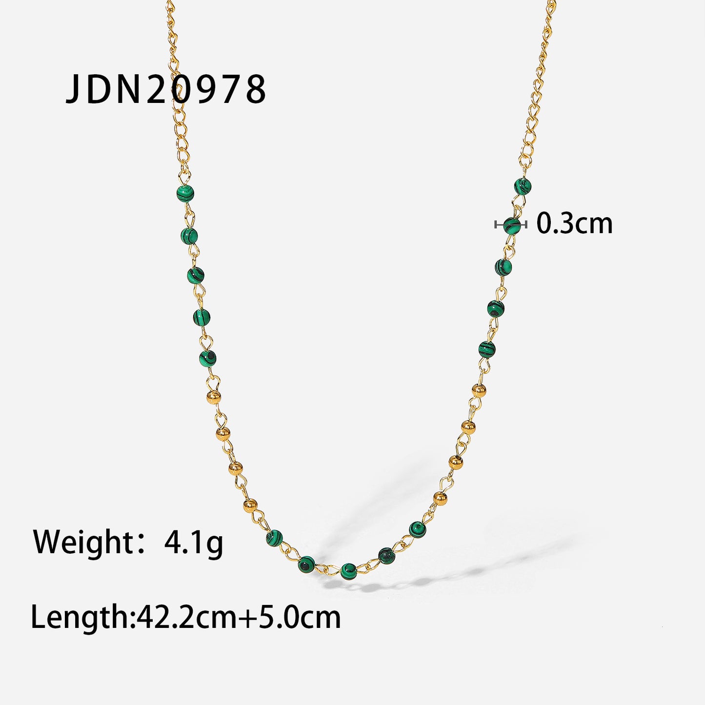 Fashion 18k Gold Stainless Steel  Green Peacock Stone Beads Necklace Women