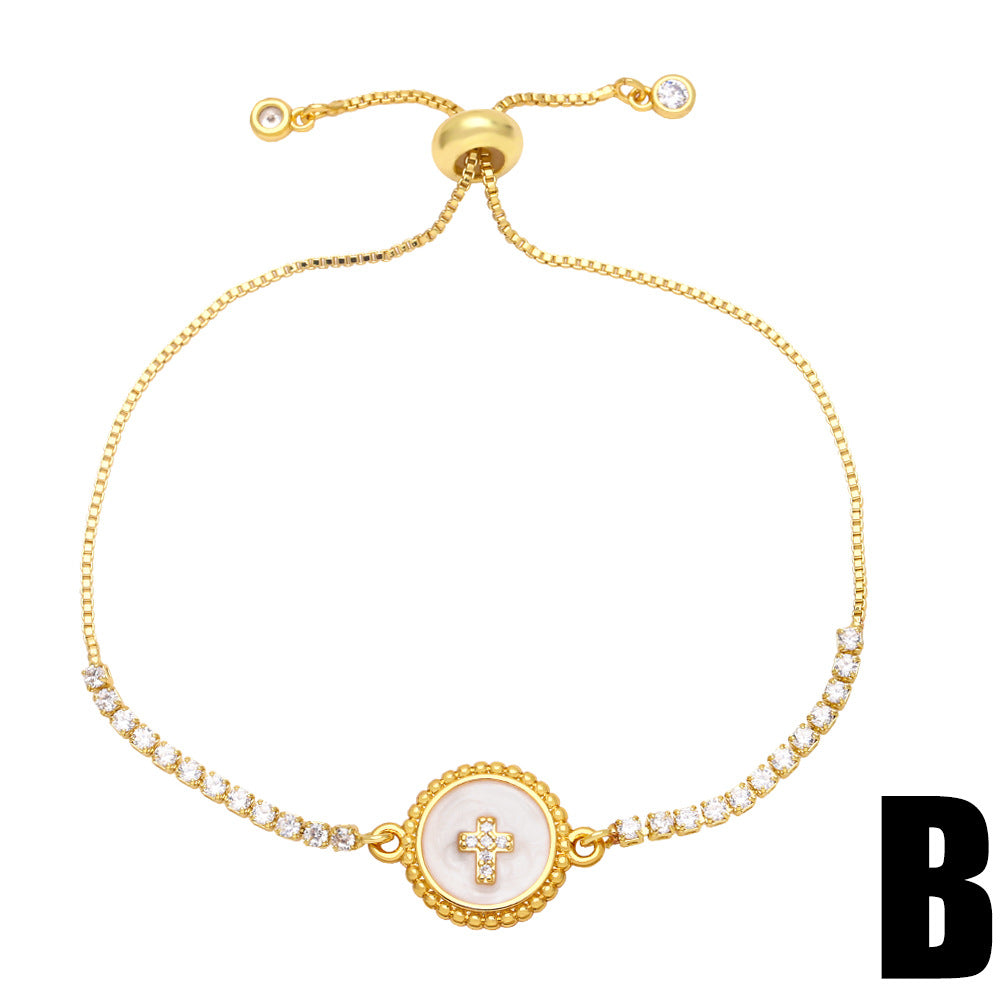 Simple Bee Star Round Copper 18k Gold-plated Zircon Bracelet