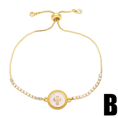 Simple Bee Star Round Copper 18k Gold-plated Zircon Bracelet