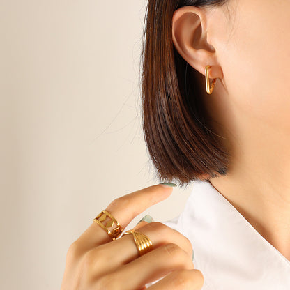 Fashion Simple Titanium Steel Gold-plated Earrings Female