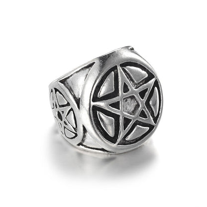 Fashion Retro Pentagram Star Pattern Embrossed Alloy Ring